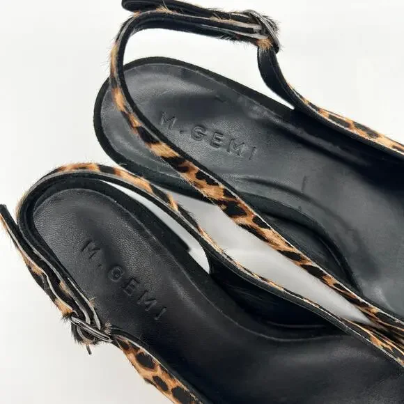 M GEMI Slingback Pump Womens 10.5 Leopard Print Calfhair Pointy Block Heel Suede - Picture 4 of 10